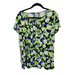 Liz Claiborne Geometric Print Short Sleeve Top Womens Large Slinky Knit Multi